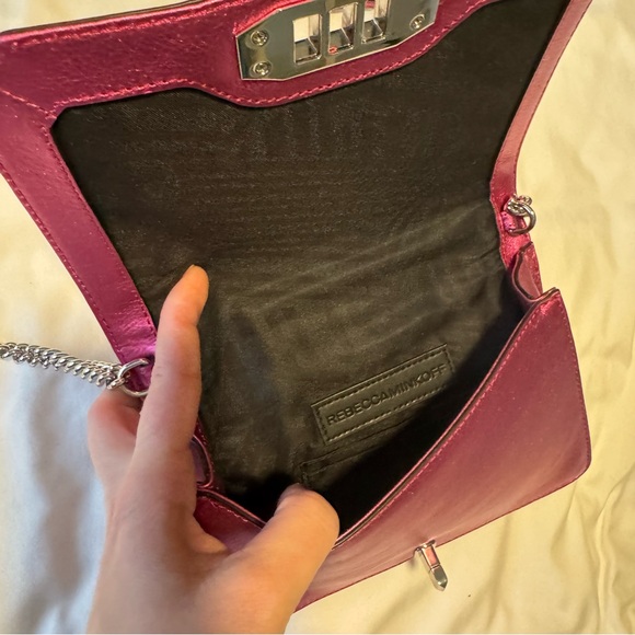 Rebecca Minkoff Metallic Hot Pink Chevron Quilted Small Love Crossbody Purse - Picture 6 of 6